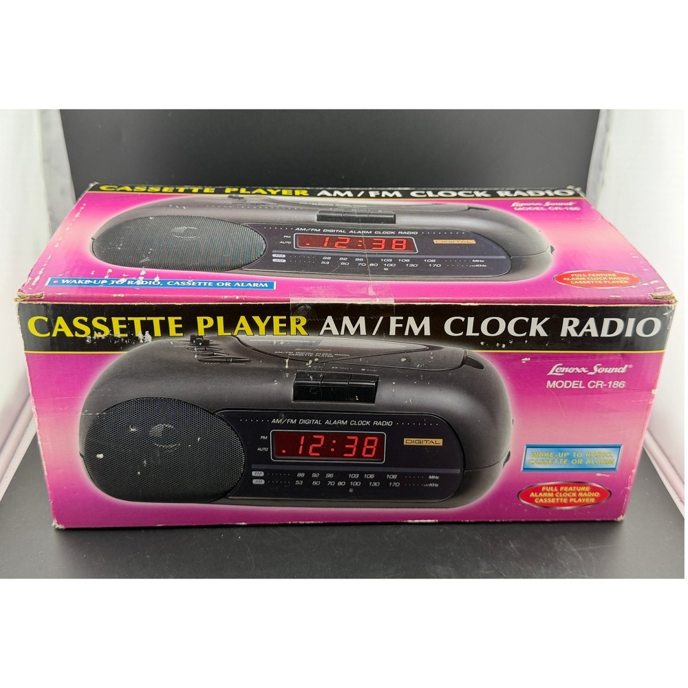 Lenoxx Sound CR-186 AM/FM Digital Alarm Clock-Radio Cassette Player, New In Box